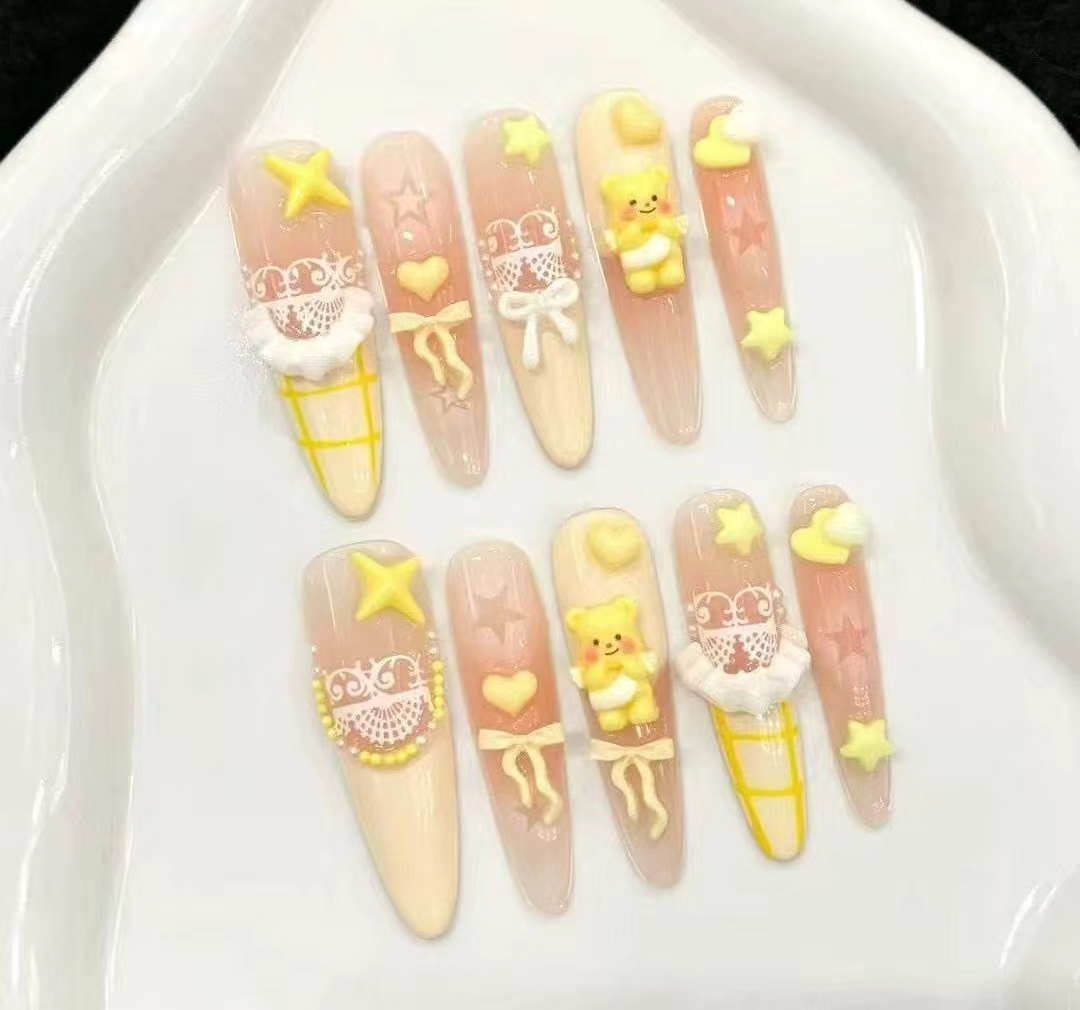 夏天可爱少女风城堡裙边纯手工穿戴甲