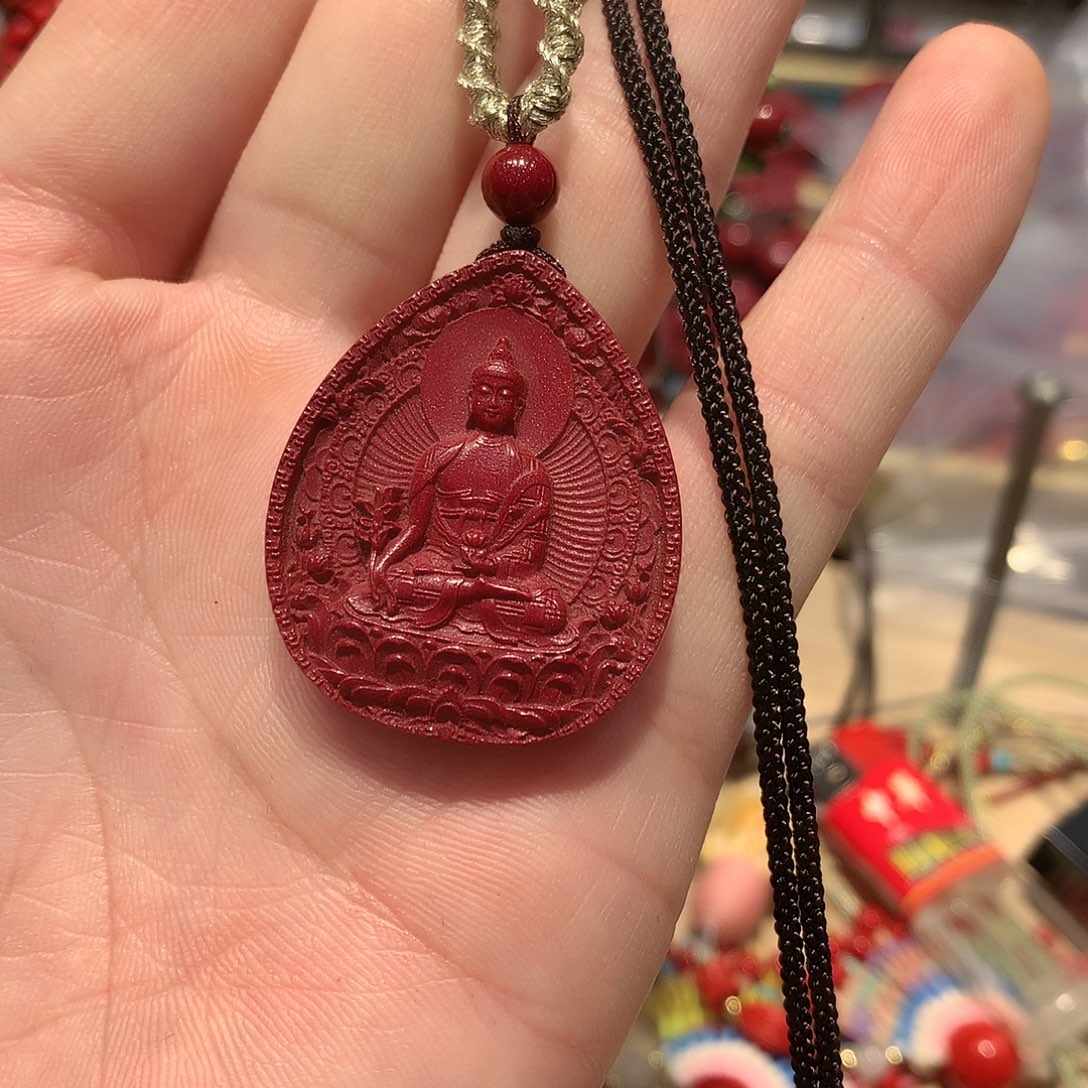 天然辰砂紫金砂药师佛吊坠