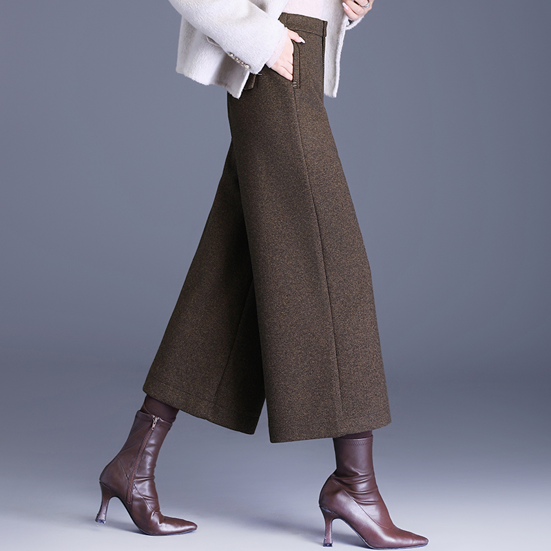 今年流行爆款羊毛呢阔腿裤女秋冬季加厚宽松小个子九分直筒休闲裤