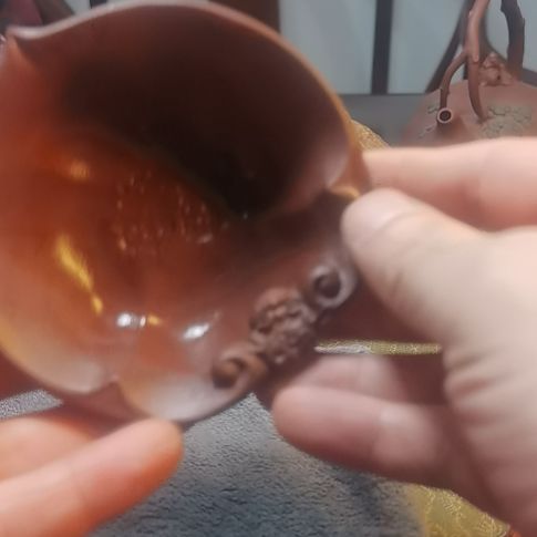 莨***曉绿泥宜兴紫砂紫泥和合生财主人杯