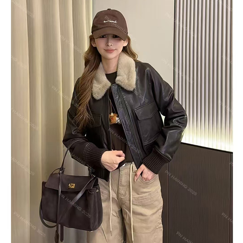 加棉加厚海宁2025冬季新款爆款皮衣外套女高级感小个子真皮短款女