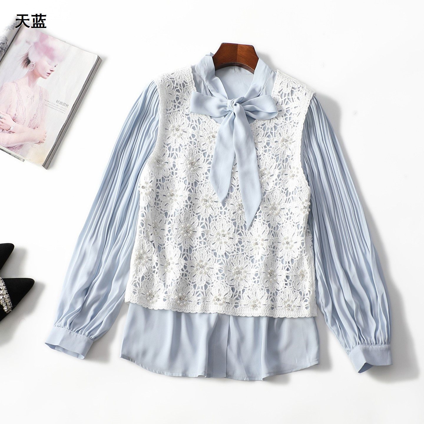 248152秋短款长袖套头衬衣上装套装