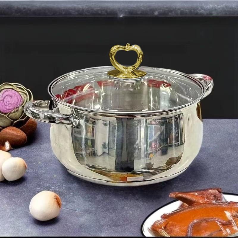 金苹果珠【24cm】加厚大肚锅不锈钢汤锅煮面煲汤大容量苹果锅