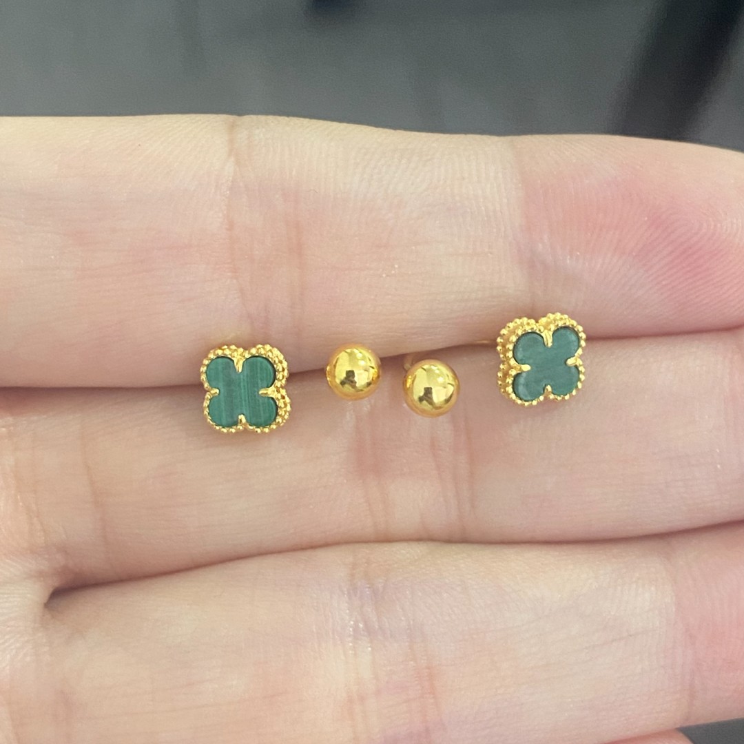 绿色四叶草耳钉U型足金999 总重出