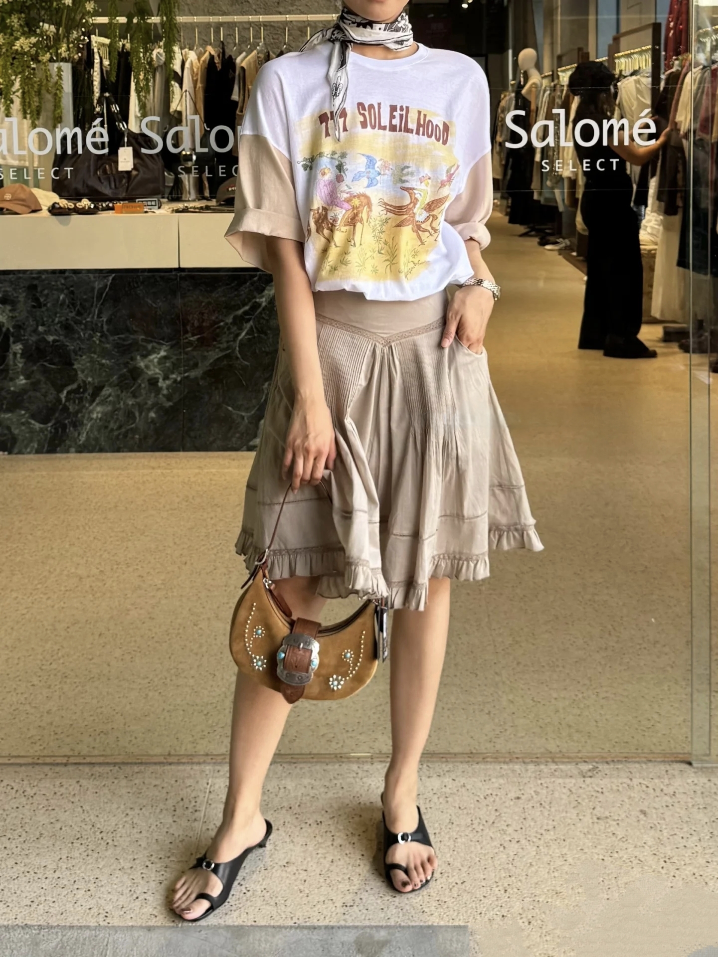 亲妈~2025夏新款荷叶边拼接花边褶皱半身裙女设计感百搭A字短裙