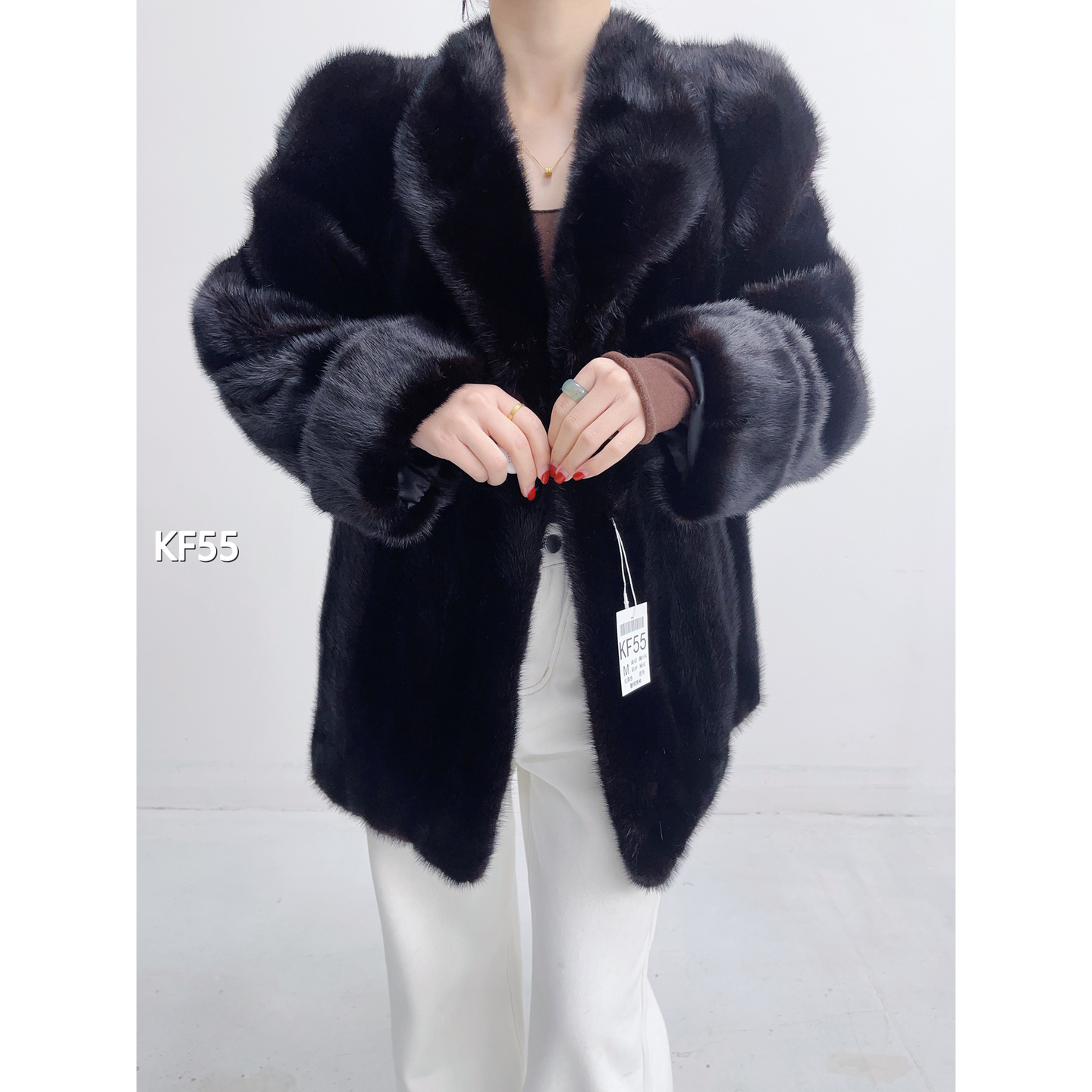 【KF55】M 红黑色短款逆毛水貂外套（肩42胸104衣69袖62）30055