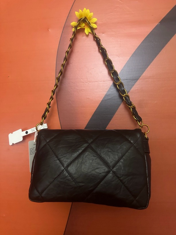 黑色链条包单肩菱格肩包黑银小香风时尚