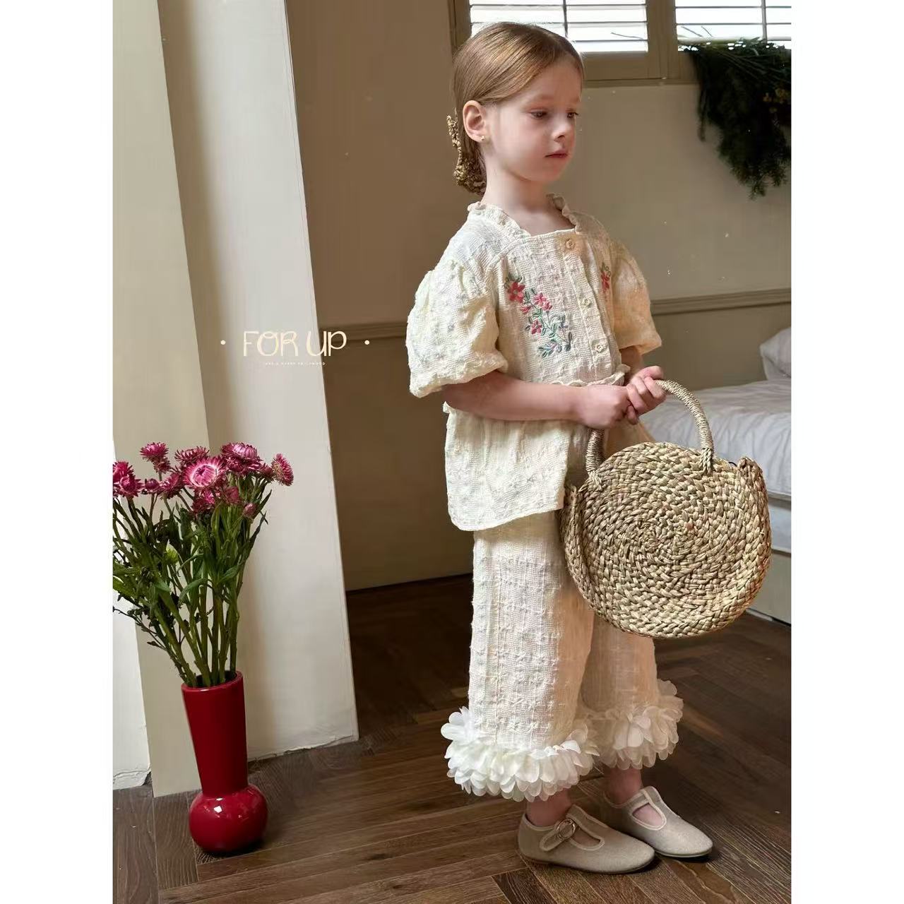 【现货】251-FU-85003奶油米 法式花朵刺绣提花套装