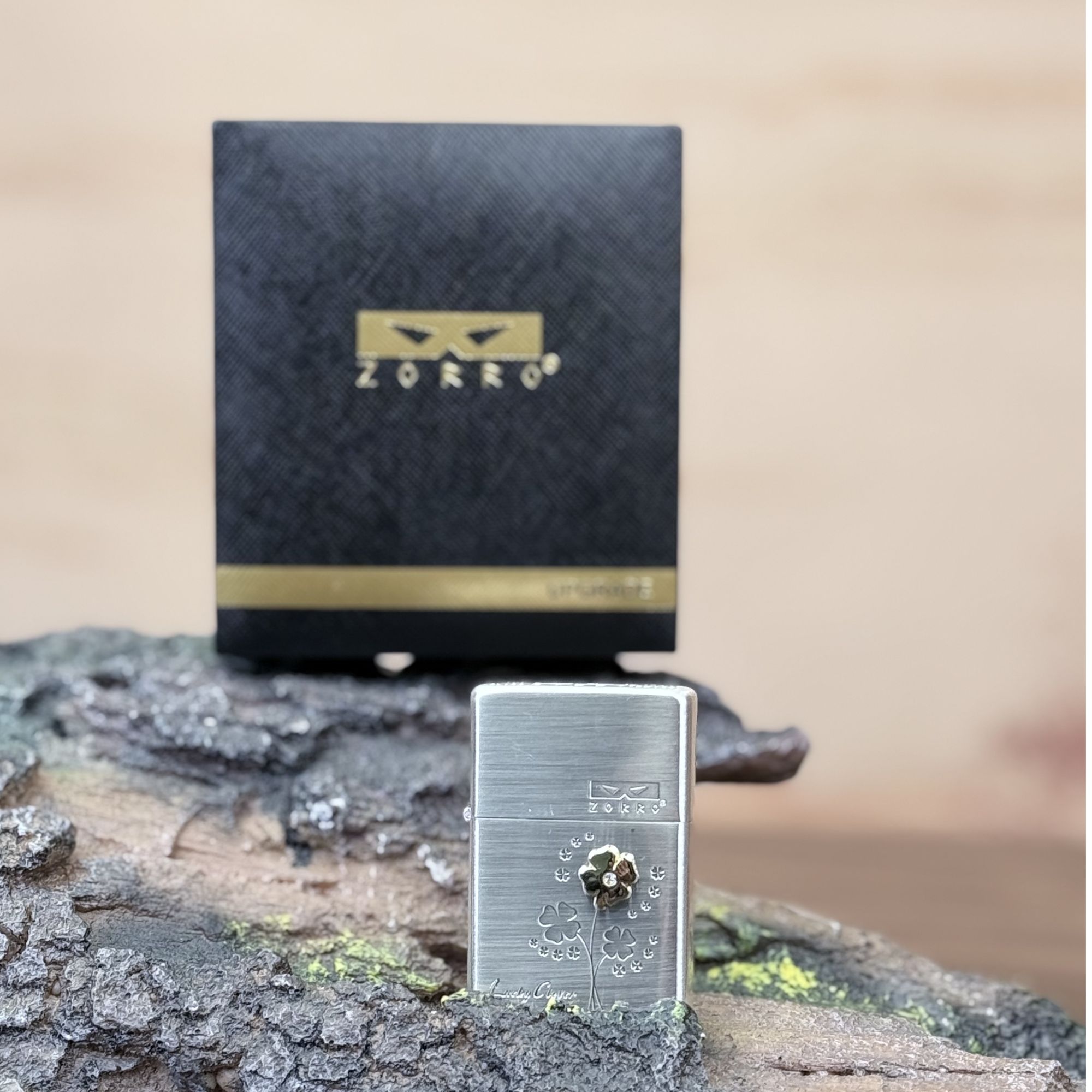 【火机国际总仓】ZORRO佐罗正品包银工艺四叶草煤油防风打火机