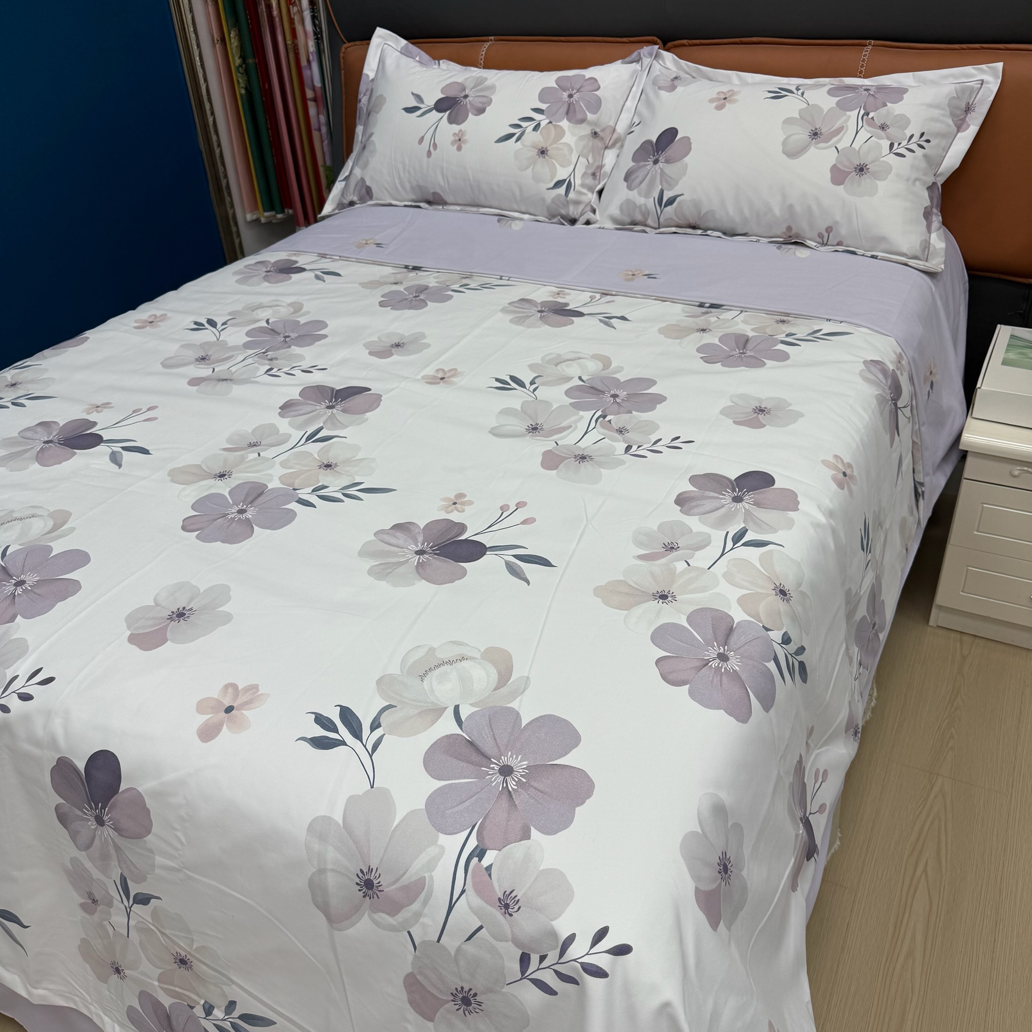 M数码轻磨绒四件套（紫萝）加厚款简约套件斜纹印花