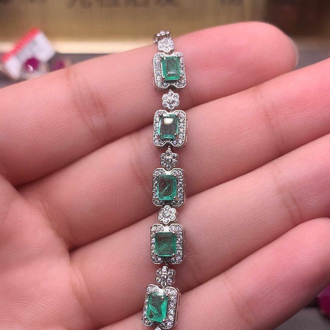 祖母绿手链银S925镶嵌?***?