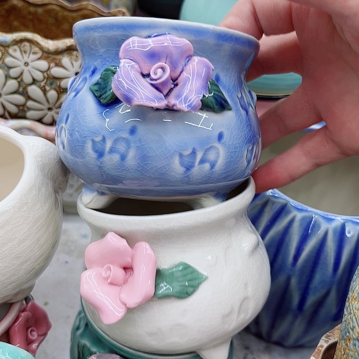 多肉绿植陶瓷花盆9.9包邮，有孔