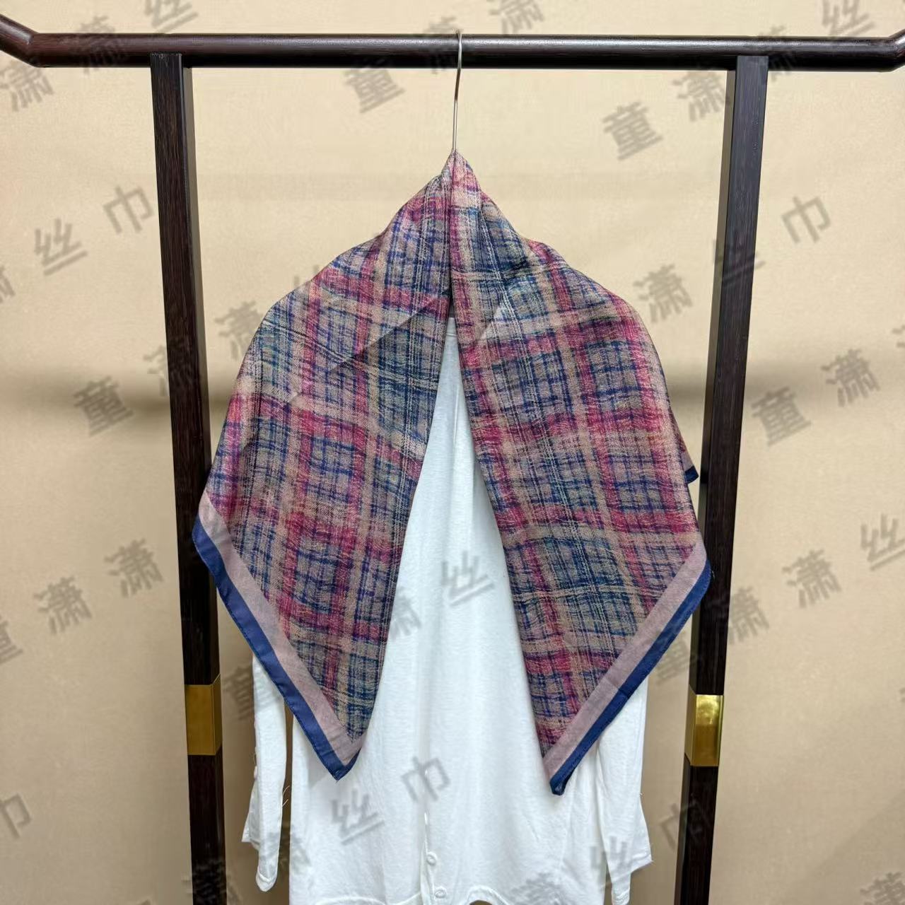 （粉蓝菱格）新款方巾85*85左右围巾