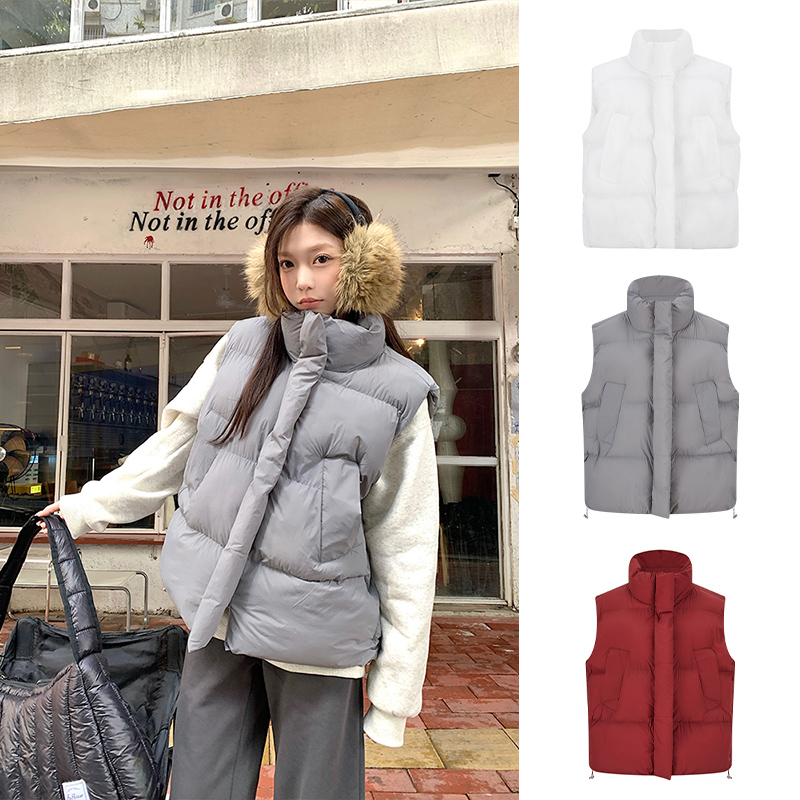 Moses Queen/魔西女王慵懒风灰色坎肩马甲宽松显瘦立领外套女冬季