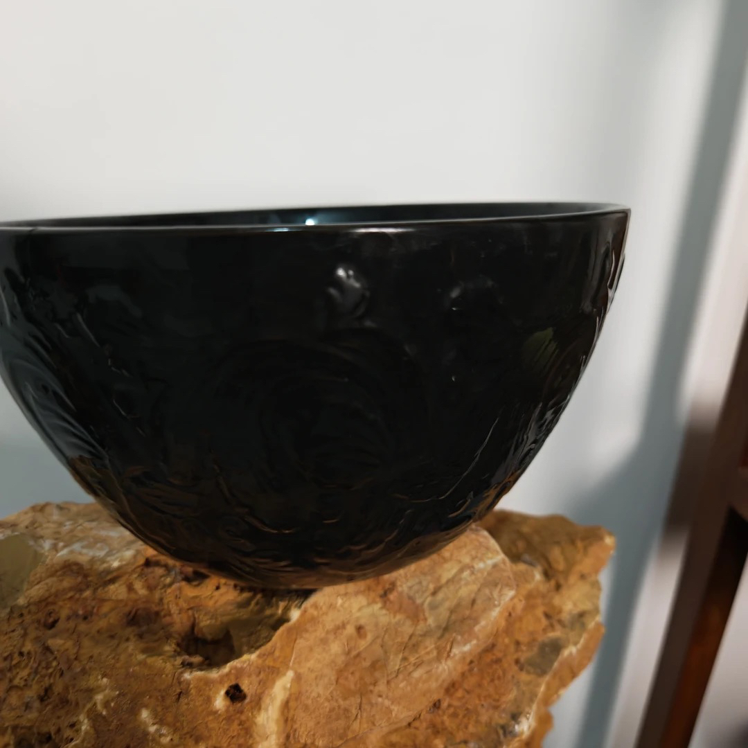 泗滨砭石老虎石1200毫升精美雕刻黑色大碗板（2个）