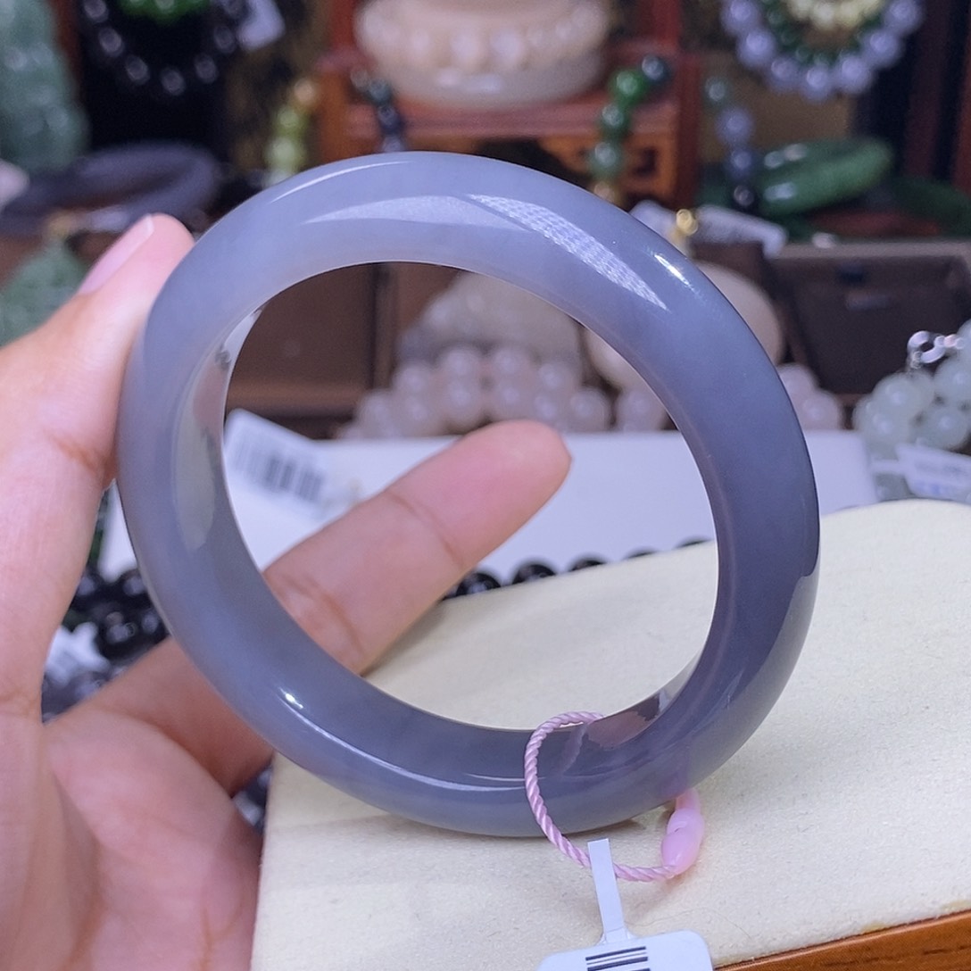 和田玉烟紫冰底老料手镯56.5圈未镶嵌