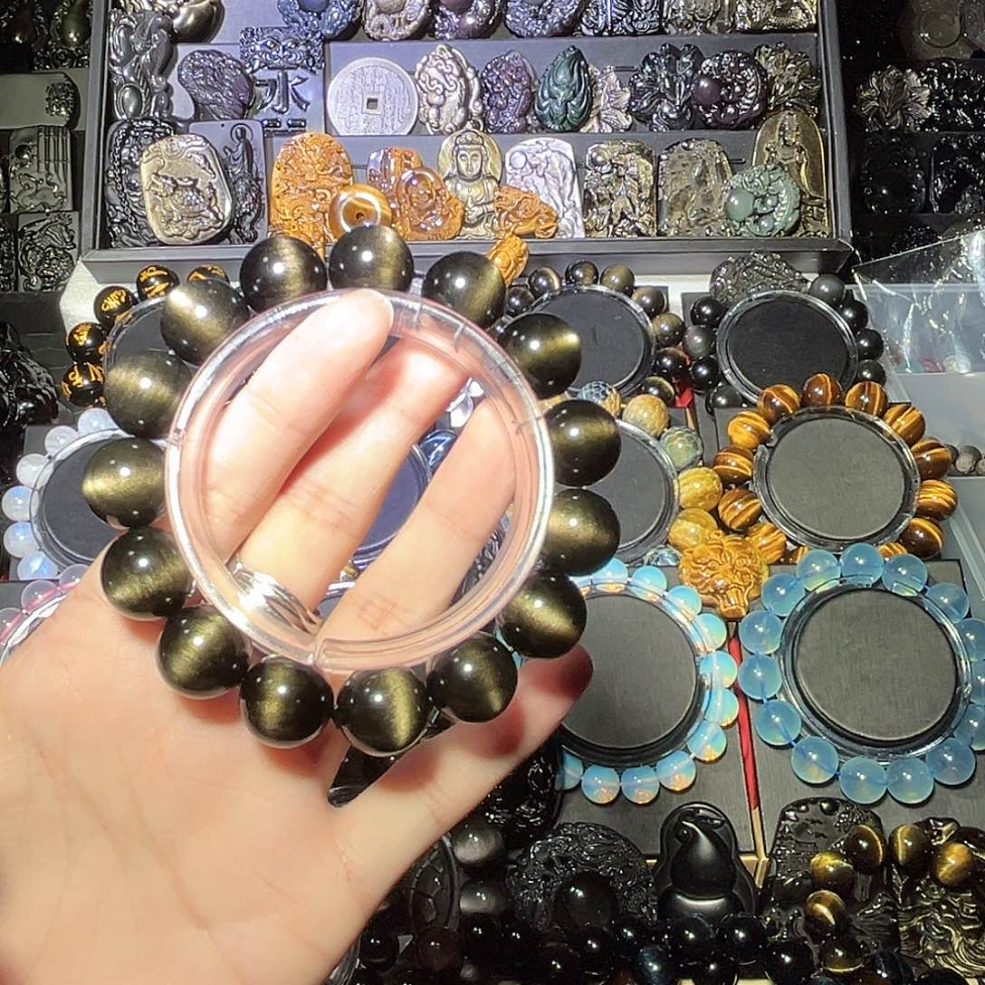 黑曜岩合金手链蒙****高金曜石14m猫眼