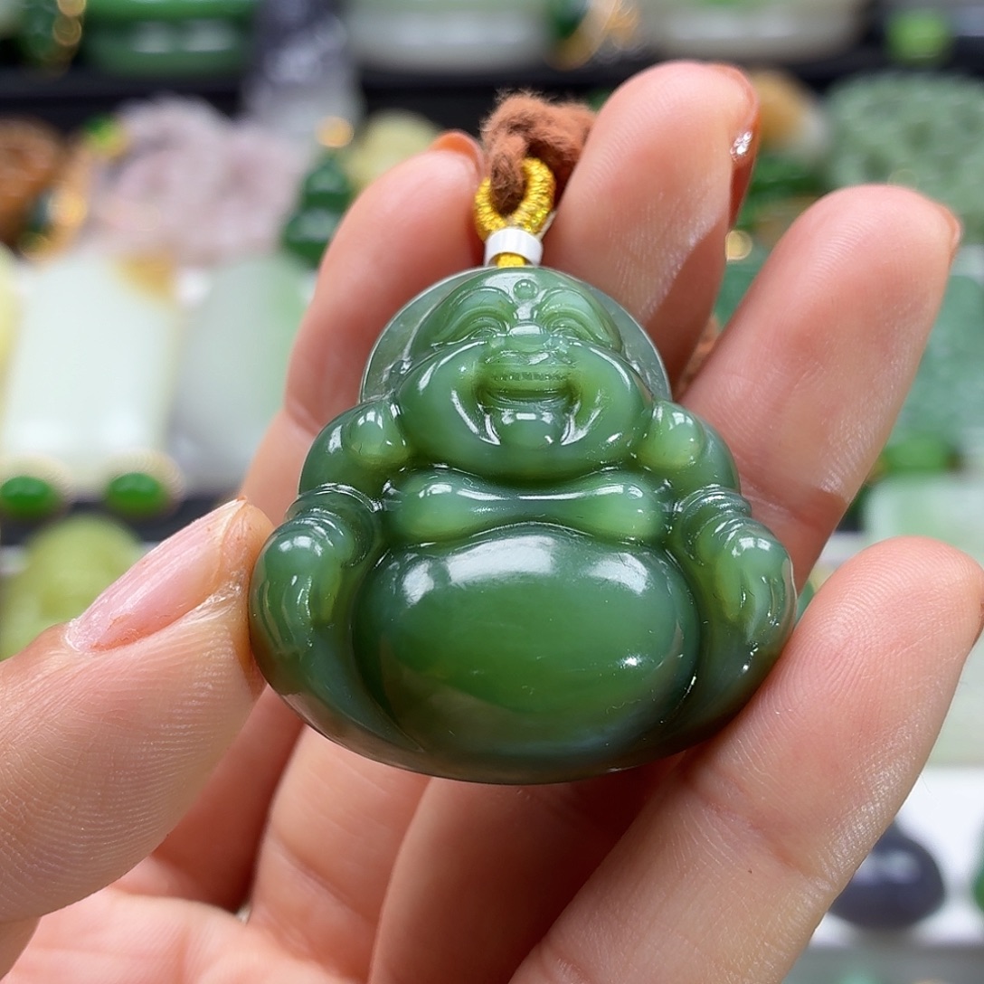 和田玉未镶嵌颈饰35荧光猫漏