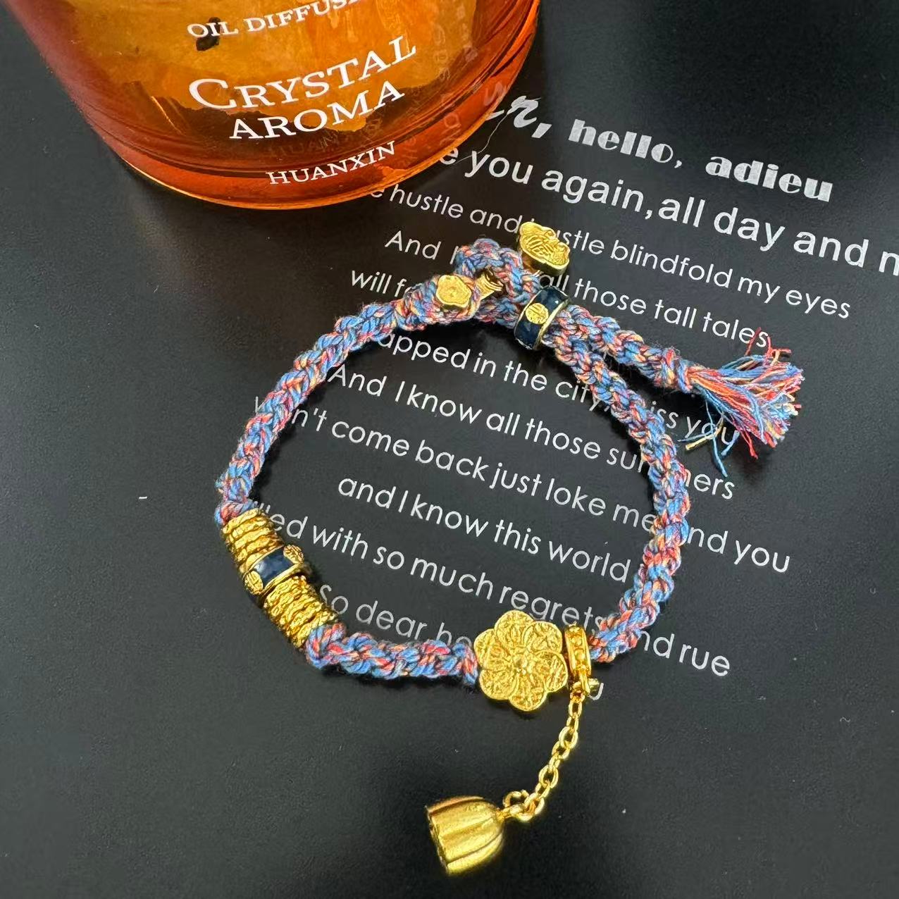 铜合金珐琅手链 复古如意步步生莲盘缠手链SLa914