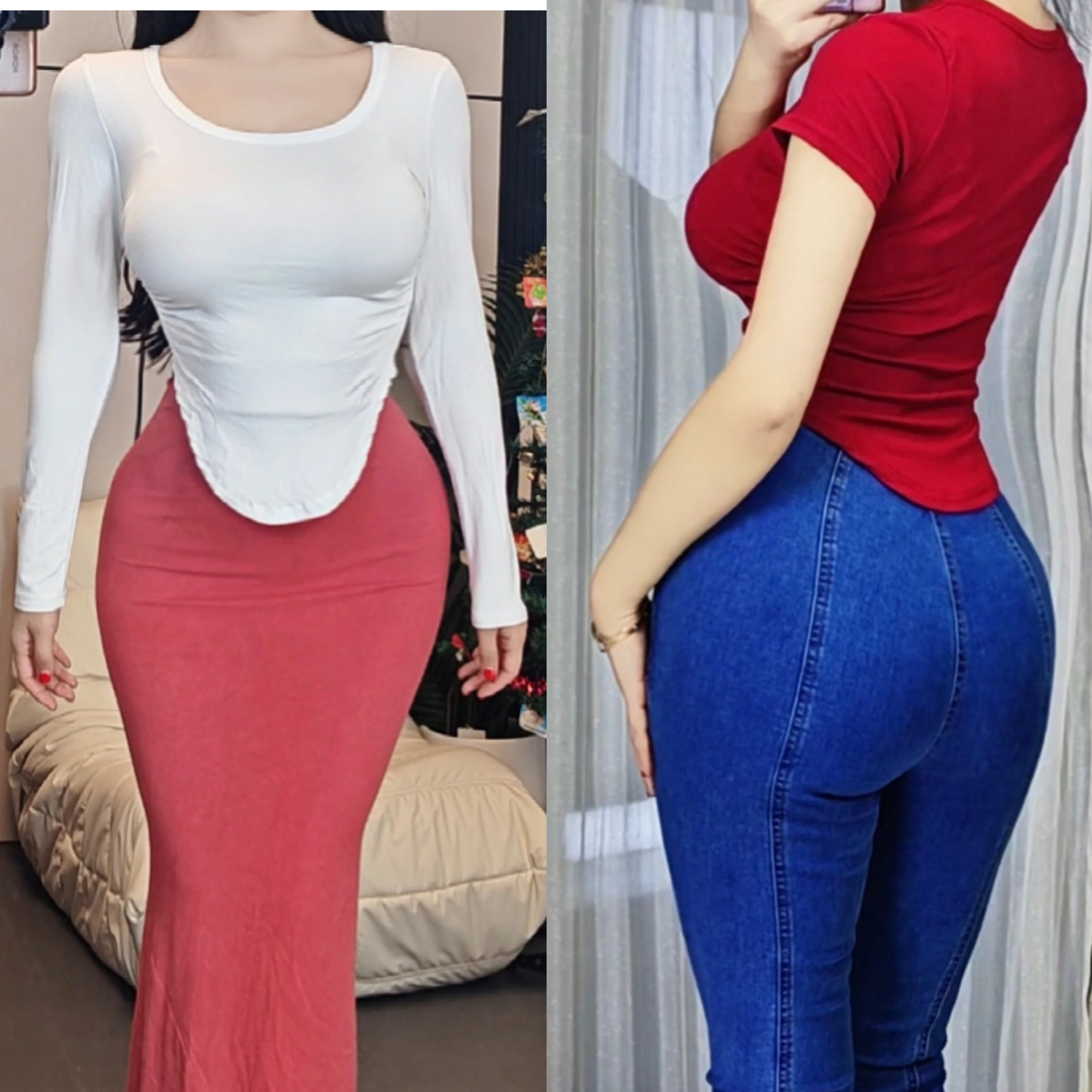 燃燃家纯欲辣妹掐腰蚂蚁腰T恤修身显瘦胸大性感弧形下摆打底上衣