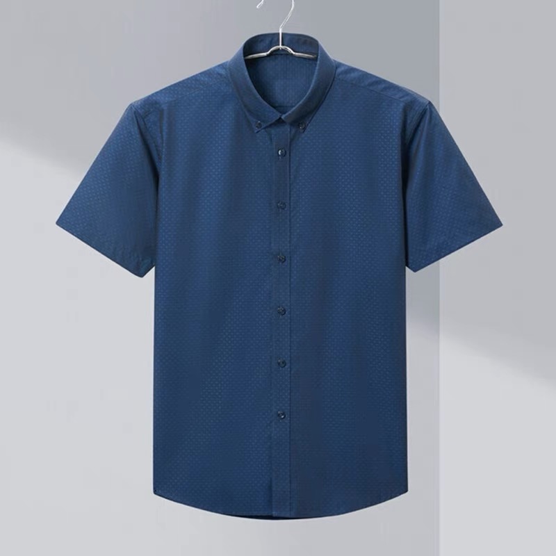 H男士提花休闲短袖衬衫  藏青花纹107A
