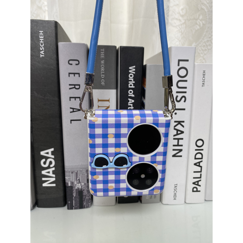 蓝白格波点折叠屏适用华为pocket2手机壳小米荣耀oppo三星flip