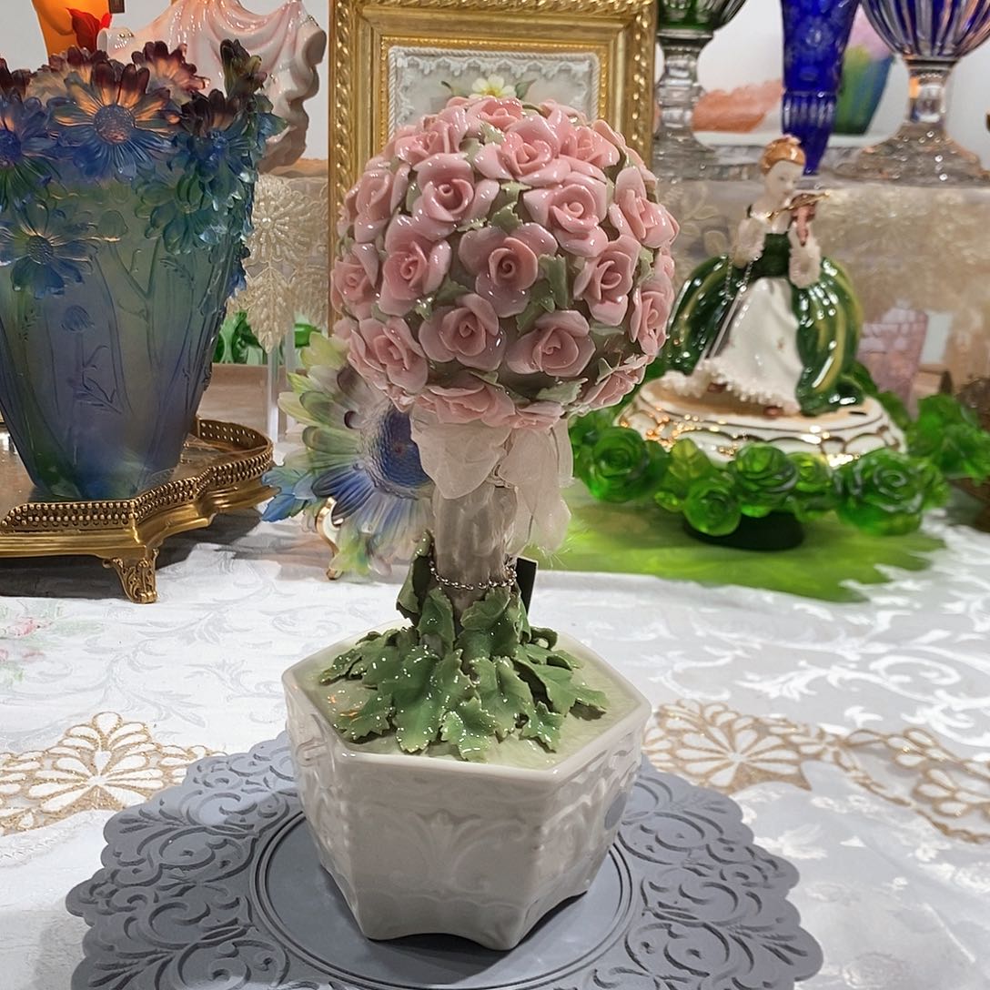 摆件C123骨瓷玫瑰花球摆件礼盒装