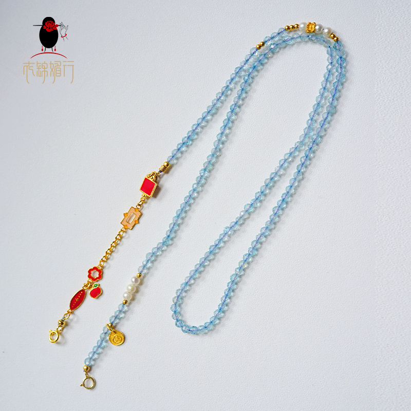 925银镀金镶托帕石配珐琅配件多用项链