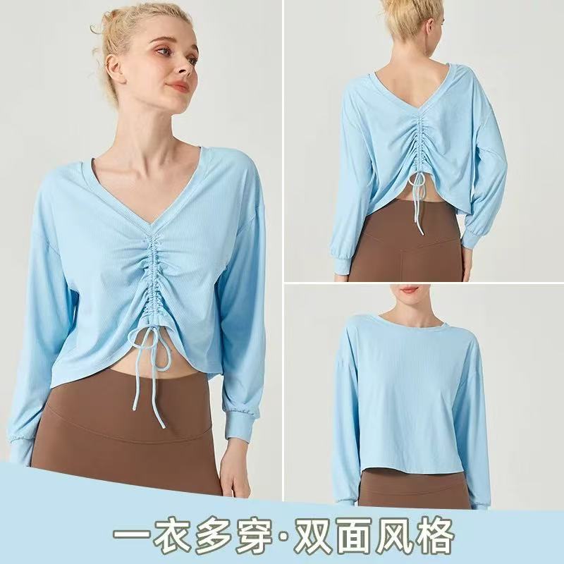 MZ87  巨型安妮 V领抽绳双面可穿云感条纹长袖上衣