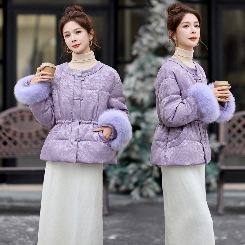 新中式国风提花超好看收腰羽绒服女2025冬季短款小个子保暖外套潮