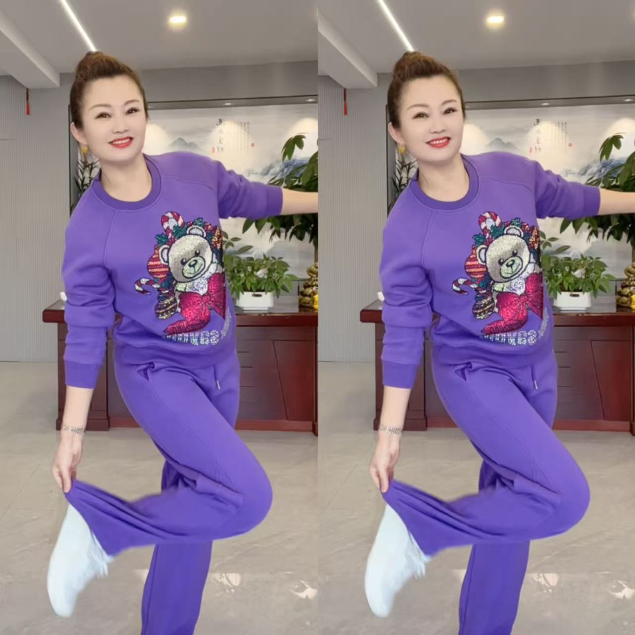 （352加绒圆领直筒裤）休闲洋气百搭显瘦直筒运动套装