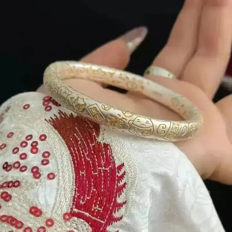 足银珐琅手镯 999.9珐琅招财猫大吉言闭口镯情人节礼物