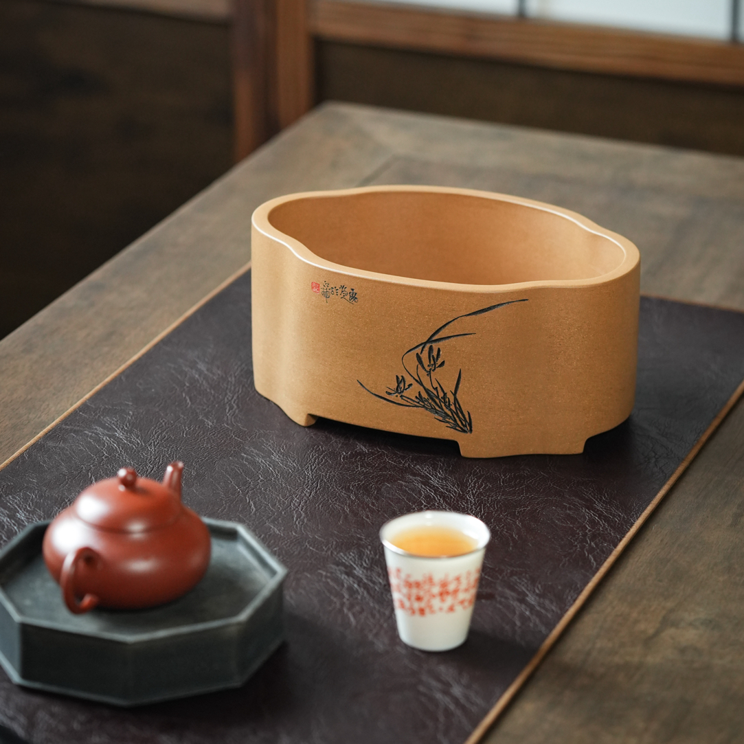 【知守.茶器】文房雅器，海棠型紫砂花盆水盂