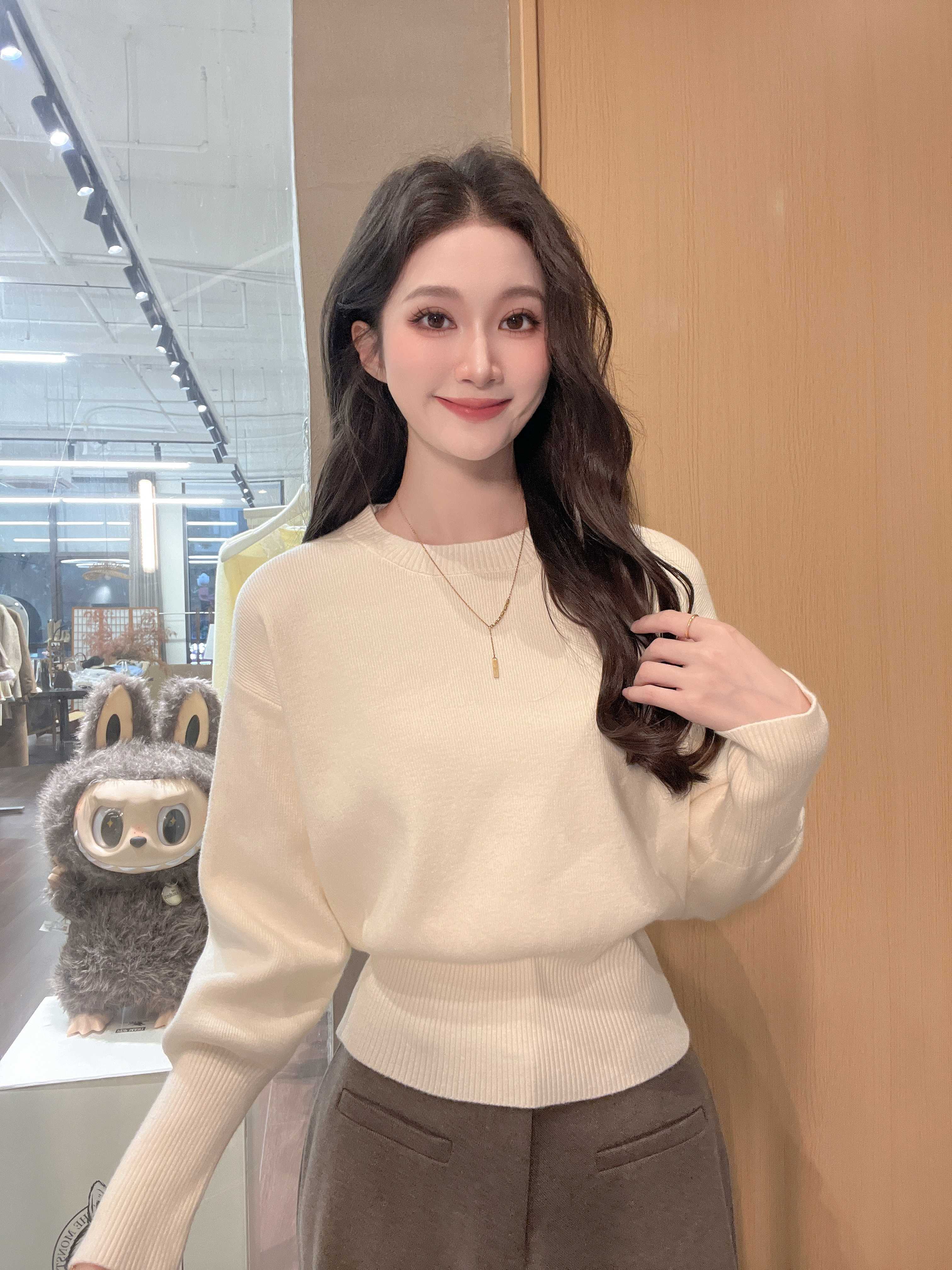 秋冬毛衣韩系简约修身显瘦新款百搭针织毛衣圆领上衣#3061