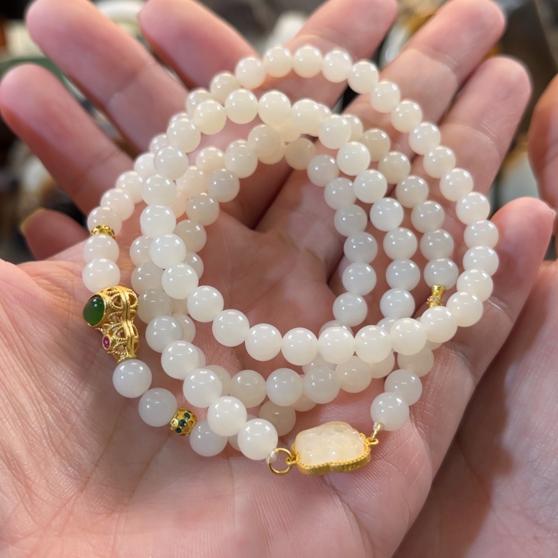 手串未镶嵌和田玉（白玉）天泰白玉6mm108多圈