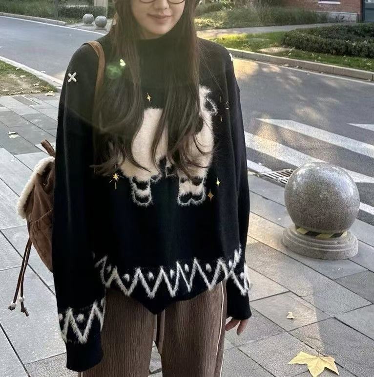 秋冬毛针织衫套头学生套头款百搭韩版圆领不褪色针织
