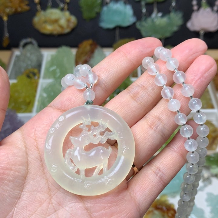 蛇纹石玉合金吊坠(不含链)