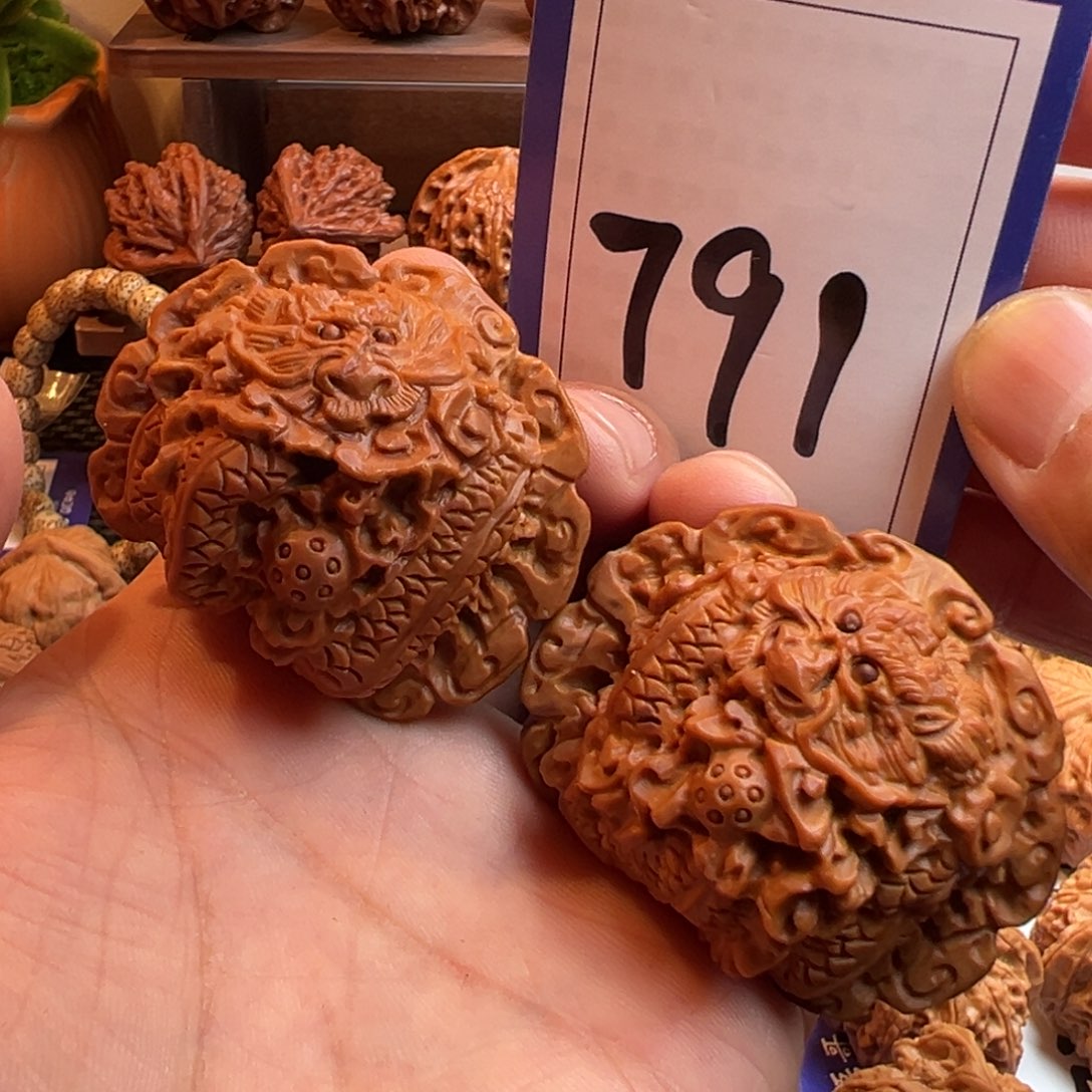 文玩核桃把件官帽雕刻双龙戏珠49+尺寸791号