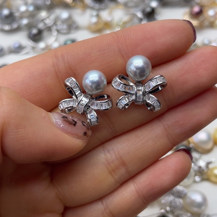 海水珍珠耳饰银S925镶嵌