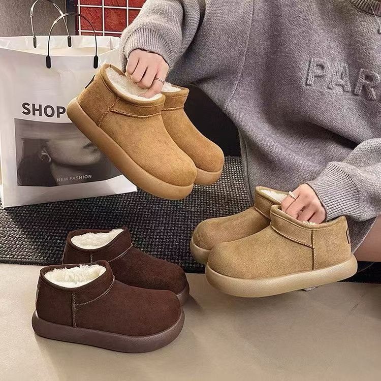 2025冬季小土豆厚底增高棉靴圆头面包棉鞋一脚蹬勃肯短靴