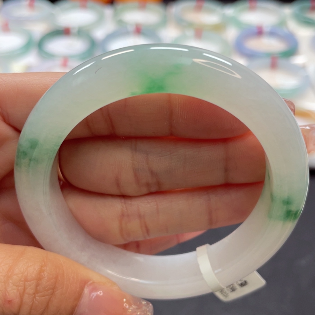 【闪购商品】翡翠手镯未镶嵌53.8白底翠绿花14号