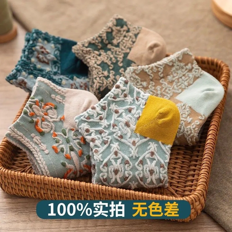 夏季复古薄款宫廷袜 浮雕文艺女袜 防汗不臭脚