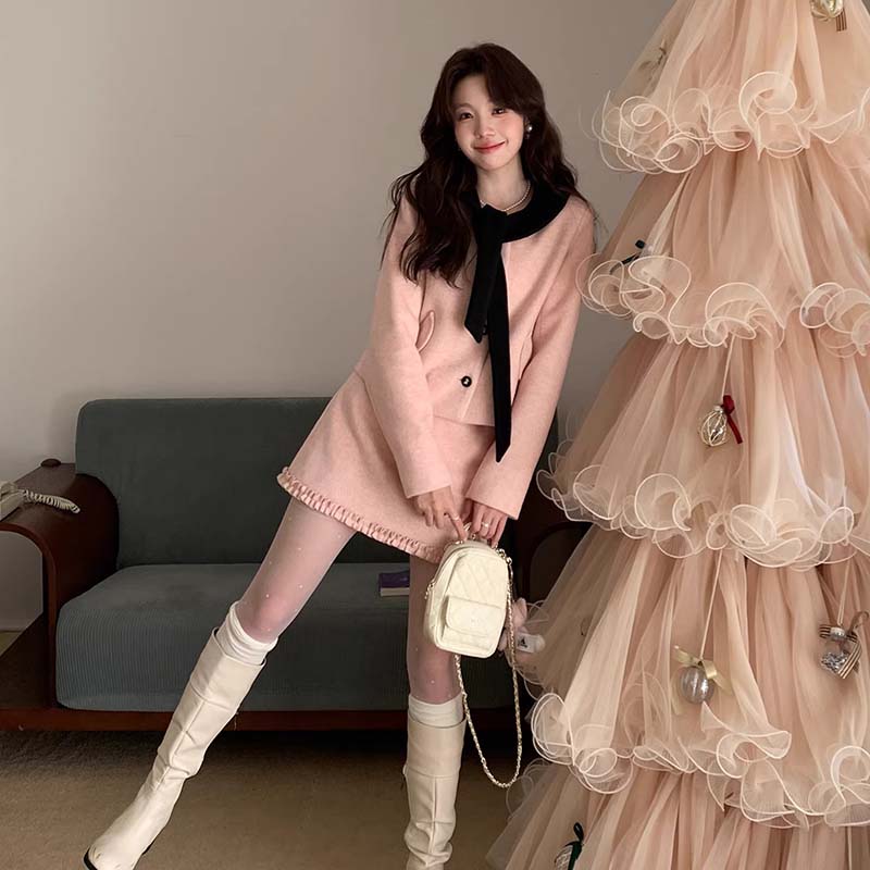 【两件套】【有里布】韩系高智感秋冬温柔法式两件套套装QJ0325