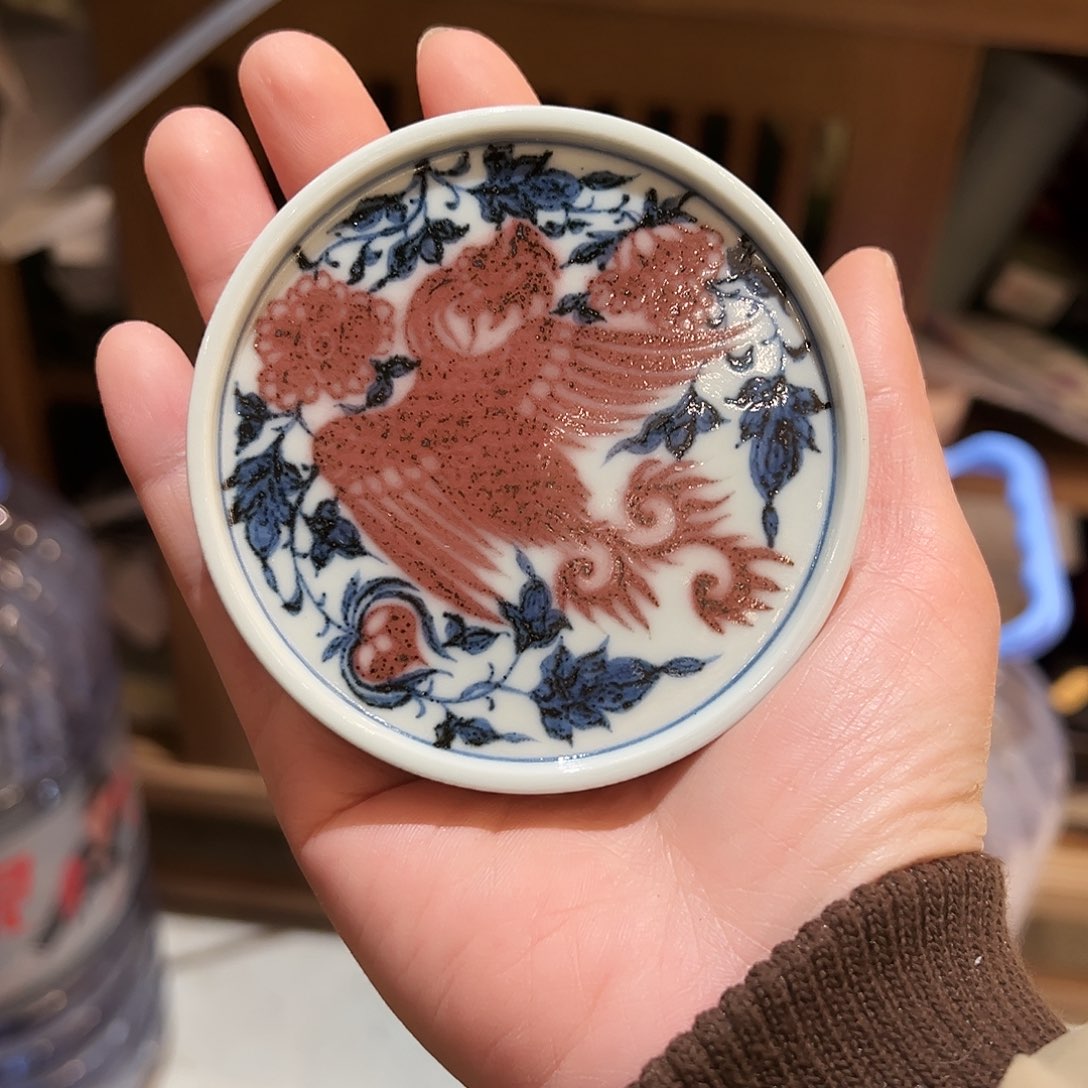 元青拙手原矿青花釉里红杯