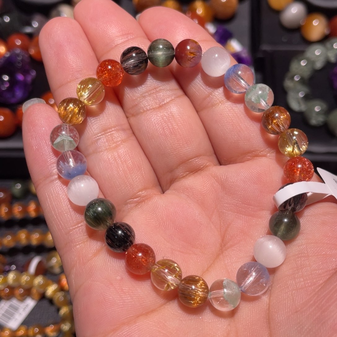 水晶手链未镶嵌发晶多宝7mm