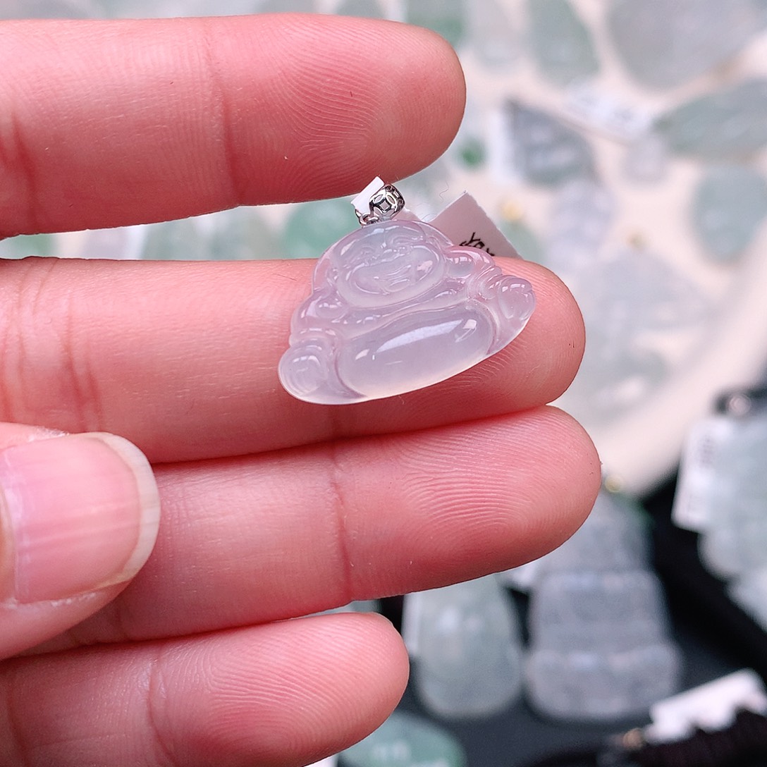 翡翠颈饰18K金镶嵌冰胶佛公