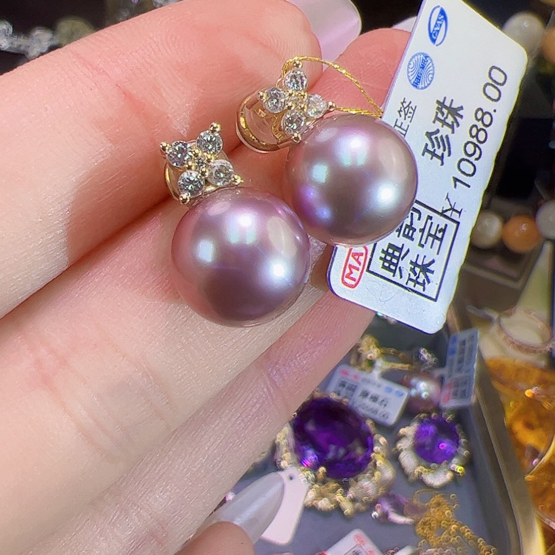 银S925镶嵌淡水珍珠耳钉