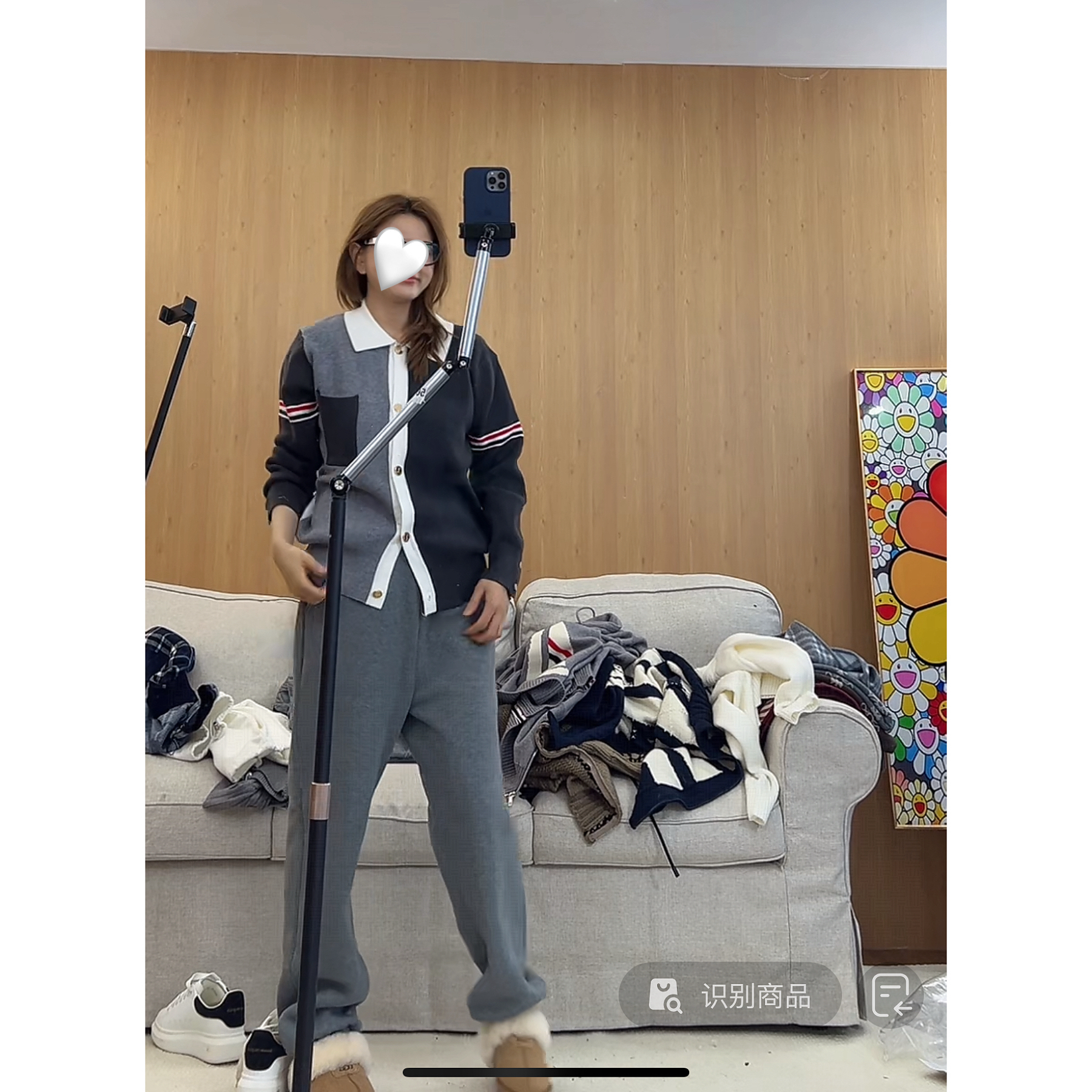 No style 新年战袍 针织开衫翻领拼接上衣