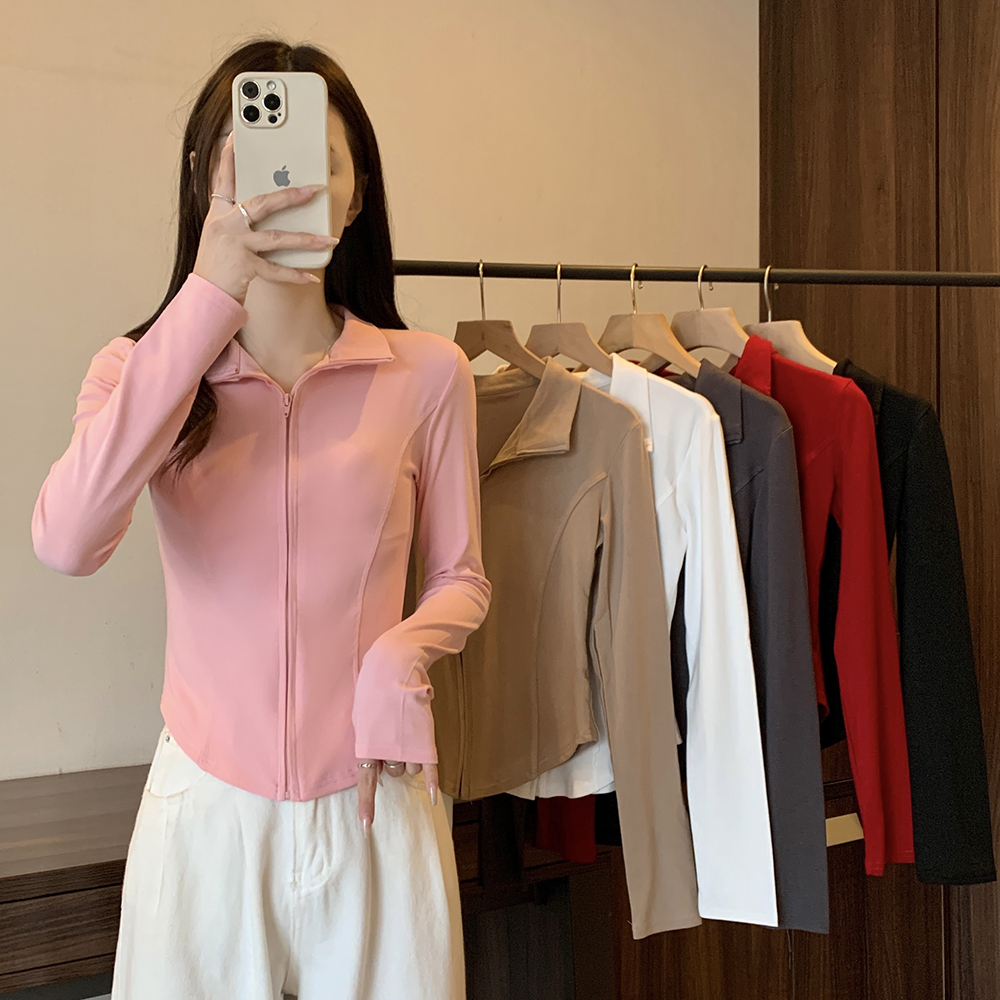 【涵胖胖】Q 大码女装新款简约百搭长袖拉链T恤2513  