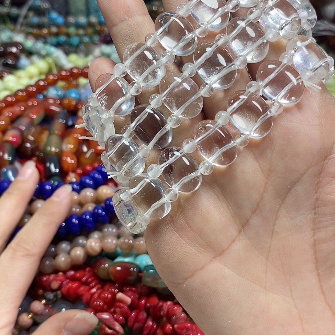 玛瑙/玉髓未镶嵌珠宝半成品白水晶双排手串